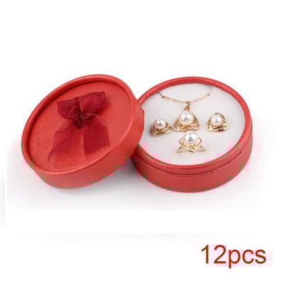 Κουτί προβολής κοσμημάτων Σκουλαρίκια με κολιέ από χαρτόνι Δαχτυλίδι Κουτί συσκευασίας Στρογγυλή συσκευασία δώρου με κορδέλα σφουγγαριού Χονδρική 12/24 τμχ/Παρτίδα