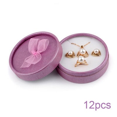 Κουτί προβολής κοσμημάτων Σκουλαρίκια με κολιέ από χαρτόνι Δαχτυλίδι Κουτί συσκευασίας Στρογγυλή συσκευασία δώρου με κορδέλα σφουγγαριού Χονδρική 12/24 τμχ/Παρτίδα