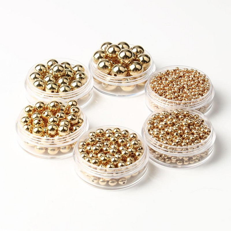 Didmeninė prekyba 3 4 6 8 10 12 mm paauksuotu metalu dengtas CCB apvalios sėklos tarpiklio karoliukai papuošalams gaminti, reikmenys „pasidaryk pats“