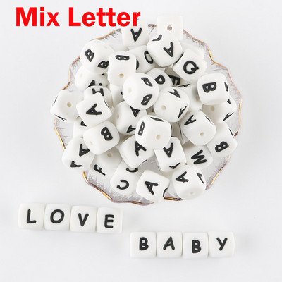 12 mm 100 buc. margele din silicon cu litere alfabetului englezesc pentru dentisor pentru nume personalizat, lant de suzeta pentru fabricarea de bijuterii