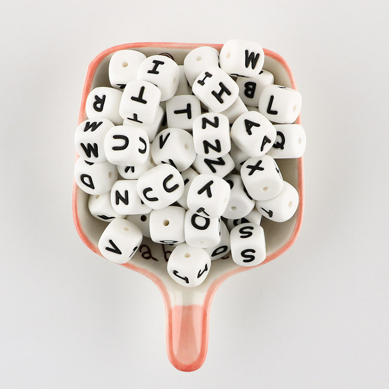 12 mm 100 buc. margele din silicon cu litere alfabetului englezesc pentru dentisor pentru nume personalizat, lant de suzeta pentru fabricarea de bijuterii
