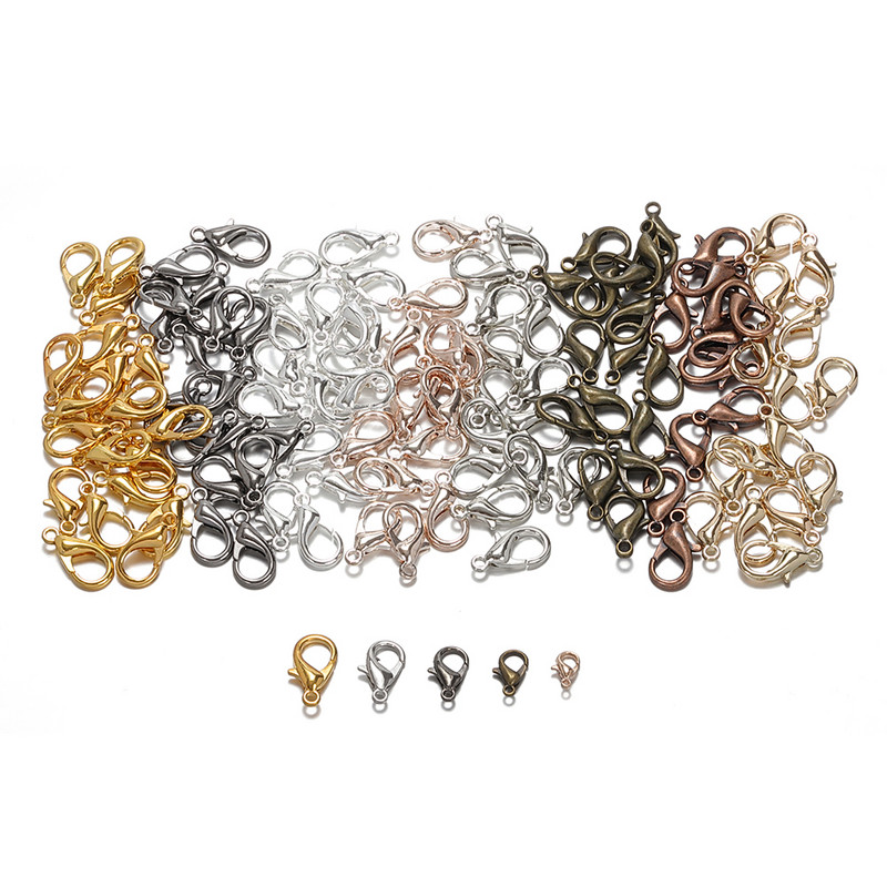 100 vnt. 10/12/14/16 mm omarų užsegimo priedai, skirti „pasidaryk pats“ papuošalams gaminti karolius ir apyrankes kabliukai grandinės jungčių radiniai Didmeninė prekyba