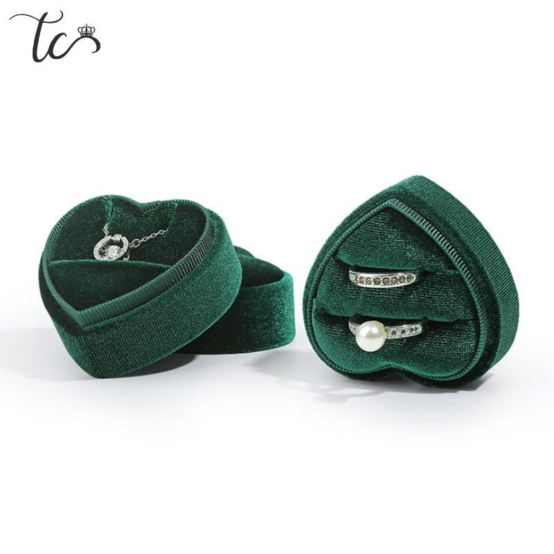 Kutija s dvostrukim prstenjem Kutija za nakit u obliku srca Kutija za par prstenova od samta Kutija za privjesak Kutija za pohranjivanje nakita