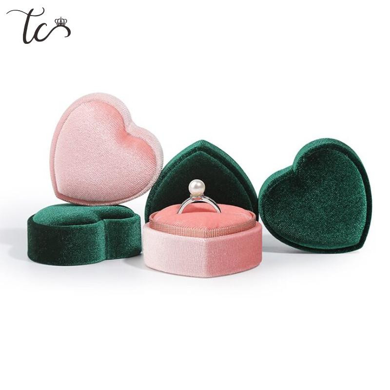 Kutija s dvostrukim prstenjem Kutija za nakit u obliku srca Kutija za par prstenova od samta Kutija za privjesak Kutija za pohranjivanje nakita
