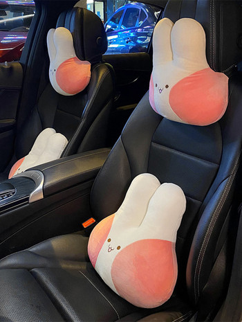 2021 Νέο χαριτωμένο βελούδινο ροζ κουνέλι κινουμένων σχεδίων Δημιουργικές διακοσμήσεις εσωτερικού αυτοκινήτου Μαξιλάρι για το προσκέφαλο αυτοκινήτου