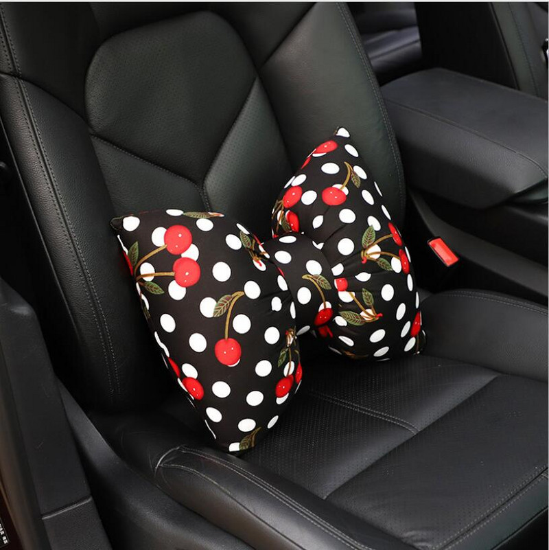 Naslon za glavu u automobilu. Slatka mašna i trešnja. Jastuk za ženski struk Lumbalni jastuk. Kreativni jastuk za glavu u automobilu, ukrasi za jastuke za vrat.