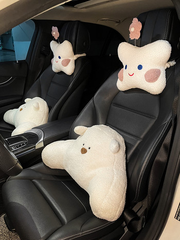 Нова плюшена висококачествена анимационна сладка ягодова мечка Автомобилна лумбална опора Облегалка за глава Възглавница за врата Аксесоари за интериора на колата
