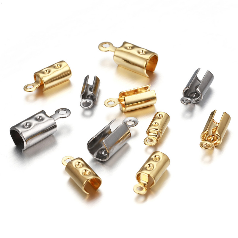30 komada Cove kopče od nehrđajućeg čelika Krimp End Perle Kapice Kožna užad Kopča Vrh Preklopivi konopci za narukvice Konektori za izradu nakita