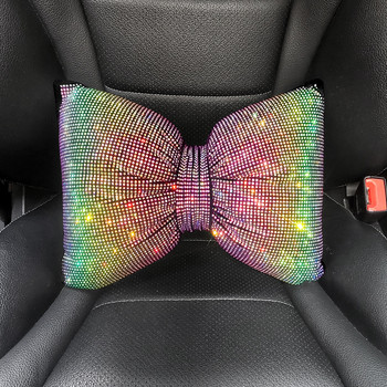 Цветни кристали с пълен диамантен бантик Модни искрящи орнаменти за интериора на автомобила Универсална възглавница за врата на колата Облегалка за глава