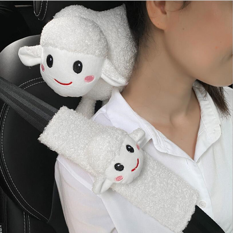 Crtani auto naslon za glavu slatka mekana slatka mala ovca auto naslon za glavu za vrat jastuk auto pliš kreativni unutarnji ukras žene