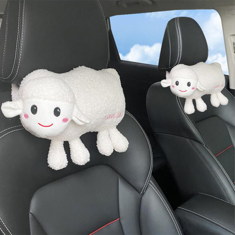 Crtani auto naslon za glavu slatka mekana slatka mala ovca auto naslon za glavu za vrat jastuk auto pliš kreativni unutarnji ukras žene