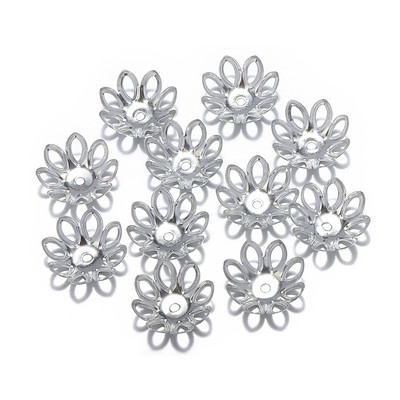 100 τμχ/παρτίδα 15mm Ασημένιο χρυσό μπρονζέ επιμεταλλωμένο πέταλο λουλουδιών διαχωριστικό χάντρες Καπέλα γοητεία Κύπελλα με χάντρες για αξεσουάρ κατασκευής κοσμημάτων
