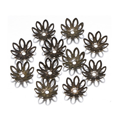 100 τμχ/παρτίδα 15mm Ασημένιο χρυσό μπρονζέ επιμεταλλωμένο πέταλο λουλουδιών διαχωριστικό χάντρες Καπέλα γοητεία Κύπελλα με χάντρες για αξεσουάρ κατασκευής κοσμημάτων