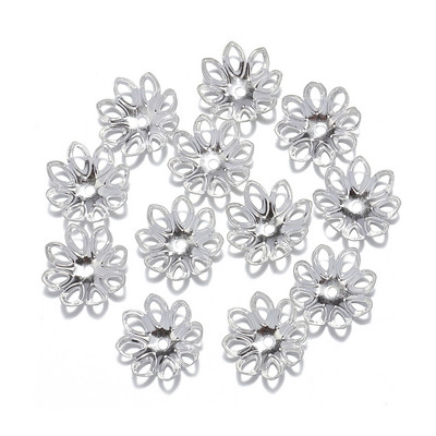 100 τμχ/παρτίδα 15mm Ασημένιο χρυσό μπρονζέ επιμεταλλωμένο πέταλο λουλουδιών διαχωριστικό χάντρες Καπέλα γοητεία Κύπελλα με χάντρες για αξεσουάρ κατασκευής κοσμημάτων