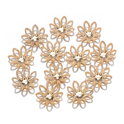 100 τμχ/παρτίδα 15mm Ασημένιο χρυσό μπρονζέ επιμεταλλωμένο πέταλο λουλουδιών διαχωριστικό χάντρες Καπέλα γοητεία Κύπελλα με χάντρες για αξεσουάρ κατασκευής κοσμημάτων