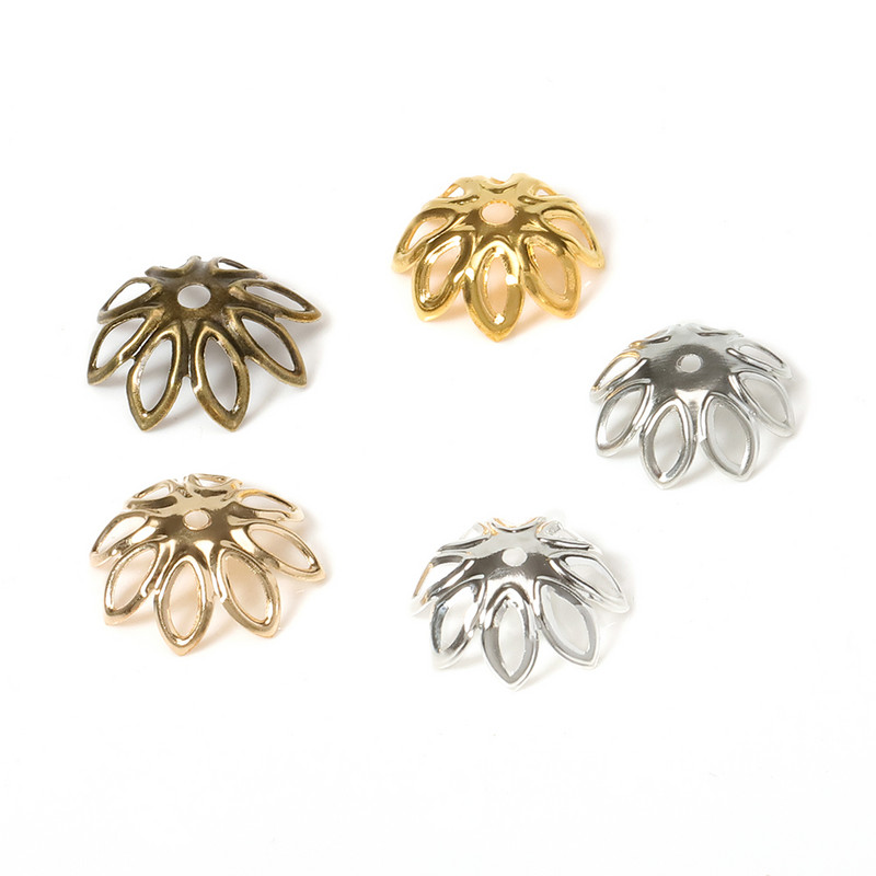 100 τμχ/παρτίδα 15mm Ασημένιο χρυσό μπρονζέ επιμεταλλωμένο πέταλο λουλουδιών διαχωριστικό χάντρες Καπέλα γοητεία Κύπελλα με χάντρες για αξεσουάρ κατασκευής κοσμημάτων