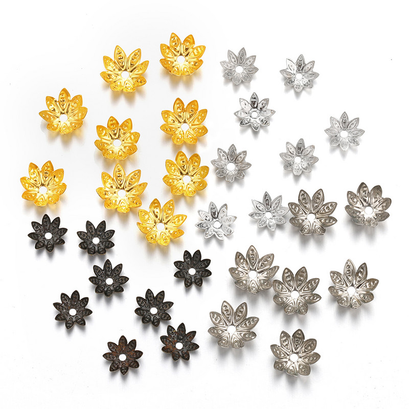 100 kom/lot 8 10 mm filigranski pladanj s lotosovim cvijećem, metalni labavi odstojnici, kapice za perle, kapice za perle na kraju stošca, za DIY izradu nalaza za nakit