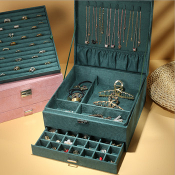 New Style Κουτιά κοσμημάτων πολυτελείας 3 στρώσεων με κλειδαριά Μεγάλος χώρος οργάνωσης για δαχτυλίδι και κολιέ Βελούδινη θήκη κοσμημάτων 4 χρωμάτων