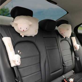 Възглавница за врата за облегалка за кола женска сладка анимационна двойка възглавница за врата за столче за кола, креативна с декорация на капака на предпазния колан Интериор на автомобила