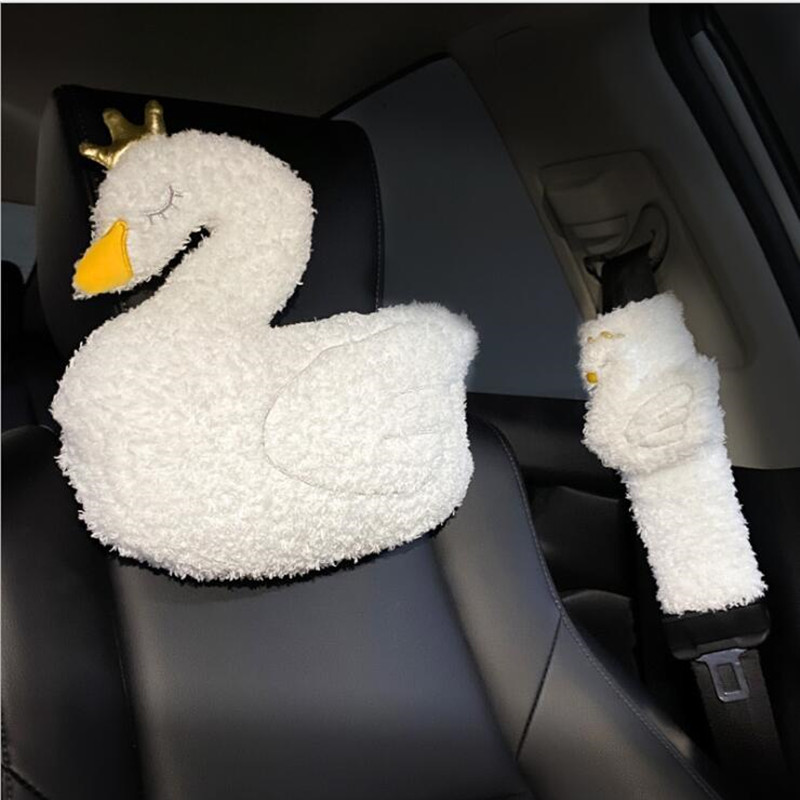 Naslon za glavu automobila Crtani slatki plišani labud Kreativan prekrasan mekani pliš Navlaka za sigurnosni pojas Jastuk za vrat automobila Ukras za unutrašnjost automobila