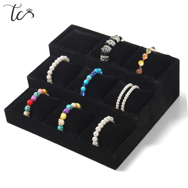 Narukvica Držač za prikaz nakita 3 sloja 9 rešetki s mekim jastukom Ogrlica Sat Narukvica Šalter za nakit Vitrina Organizator Pladanj