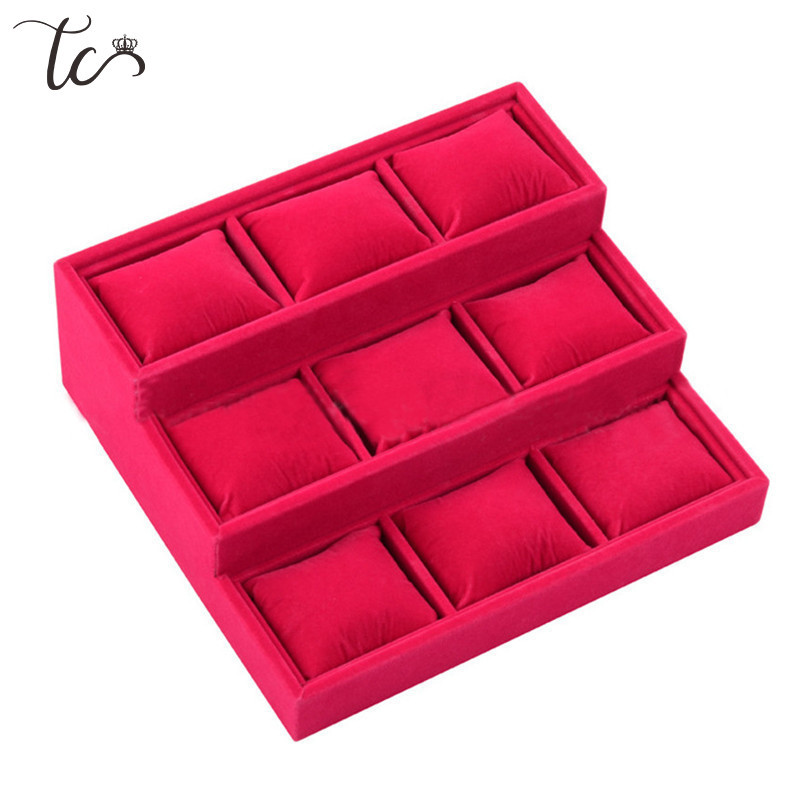 Narukvica Držač za prikaz nakita 3 sloja 9 rešetki s mekim jastukom Ogrlica Sat Narukvica Šalter za nakit Vitrina Organizator Pladanj