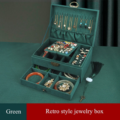 Kínai stílusú többrétegű zárral ékszerdoboz fülbevaló kapcsos nyaklánc ékszer tároló doboz retro nagy kapacitású
