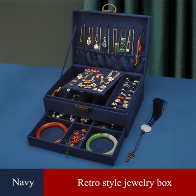 Kínai stílusú többrétegű zárral ékszerdoboz fülbevaló kapcsos nyaklánc ékszer tároló doboz retro nagy kapacitású