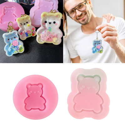 Γυαλιστερό γυαλιστερό γεωμετρία Big Little Bear Καλούπι σιλικόνης εποξειδικής ρητίνης DIY Μπρελόκ Κρεμαστό κόσμημα για διακοσμήσεις τσαντών Χειροτεχνία
