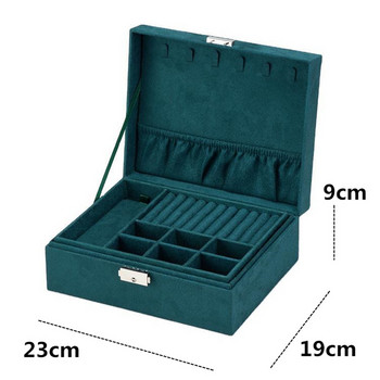 WE Green Velvet Fannel Двуслойна преносима кутия за бижута Дисплей Органайзер Калъф за съхранение на обеци Колие Пръстен Безопасна ключалка