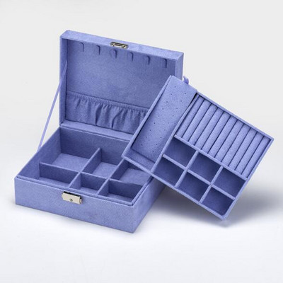 WE Zeleni baršunasti ventilator Dvoslojna prijenosna kutija za nakit Izložba Organizator Kutija za pohranu naušnica Ogrlica Prsten Sigurnosna brava