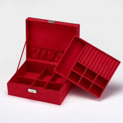 WE Zeleni baršunasti ventilator Dvoslojna prijenosna kutija za nakit Izložba Organizator Kutija za pohranu naušnica Ogrlica Prsten Sigurnosna brava