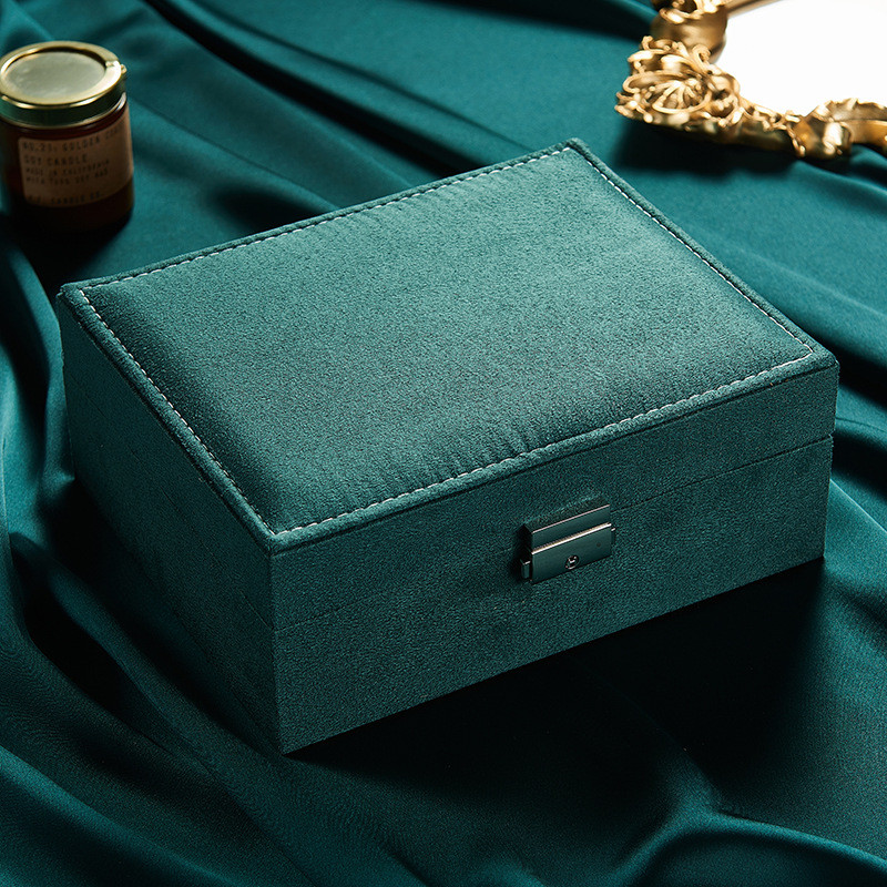 WE Zeleni baršunasti ventilator Dvoslojna prijenosna kutija za nakit Izložba Organizator Kutija za pohranu naušnica Ogrlica Prsten Sigurnosna brava