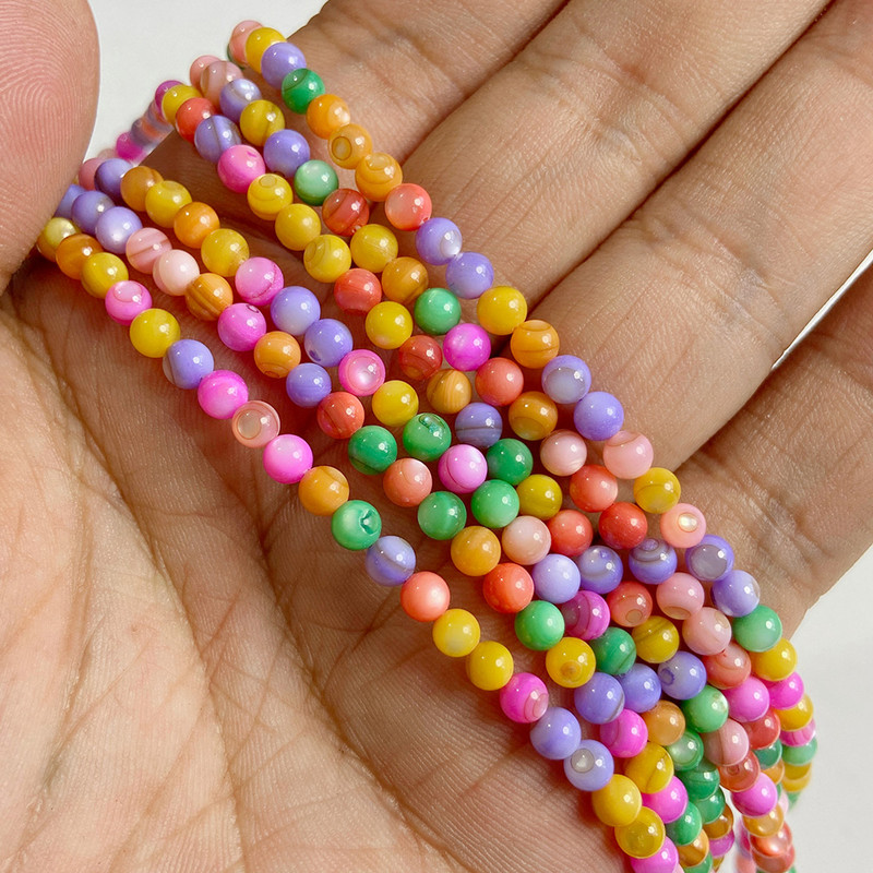 Στρογγυλές χρωματιστές χάντρες από κοχύλι γλυκού νερού 4mm Muticolor βαμμένες Mother of Pearl Loose Bead για κοσμήματα που κατασκευάζουν DIY Αξεσουάρ 15"