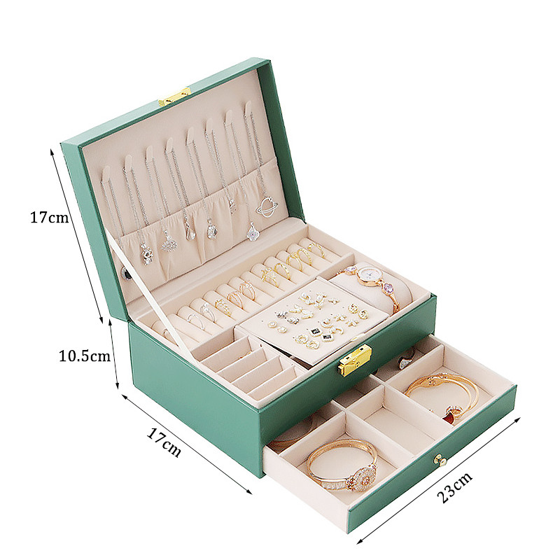 WEJEBOX Kožna kutija za nakit novog kapaciteta s jastukom Putni organizator nakita Ogrlica Naušnice Prsten Kutija za pohranu za darove za žene