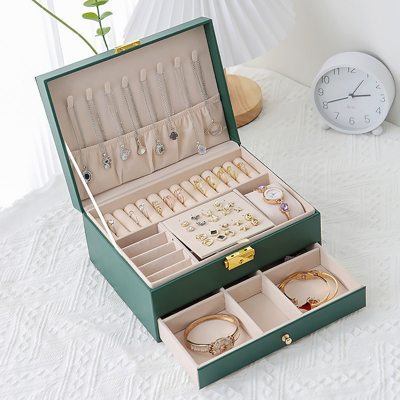 WEJEBOX Kožna kutija za nakit novog kapaciteta s jastukom Putni organizator nakita Ogrlica Naušnice Prsten Kutija za pohranu za darove za žene