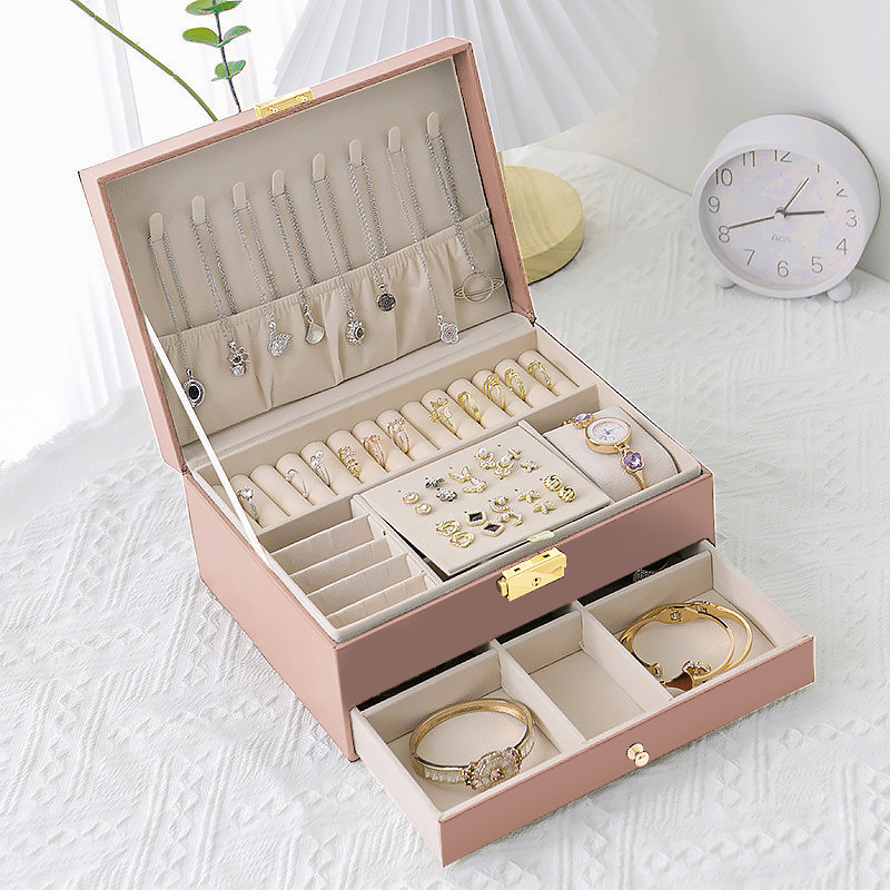 WEJEBOX Kožna kutija za nakit novog kapaciteta s jastukom Putni organizator nakita Ogrlica Naušnice Prsten Kutija za pohranu za darove za žene