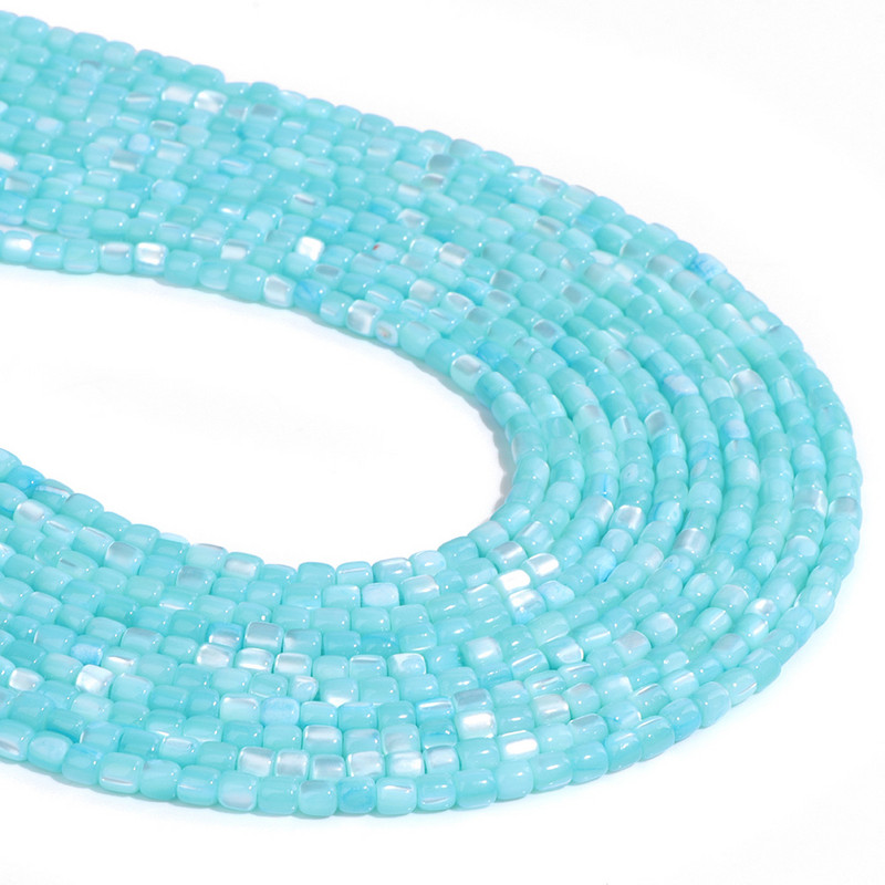 3mm Φυσικό κέλυφος Bead Μπλε Rondelle Shape Loose Spacer Mother of Pearl Beads for DIY Earrings Βραχιόλι κολιέ 14" σκέλος