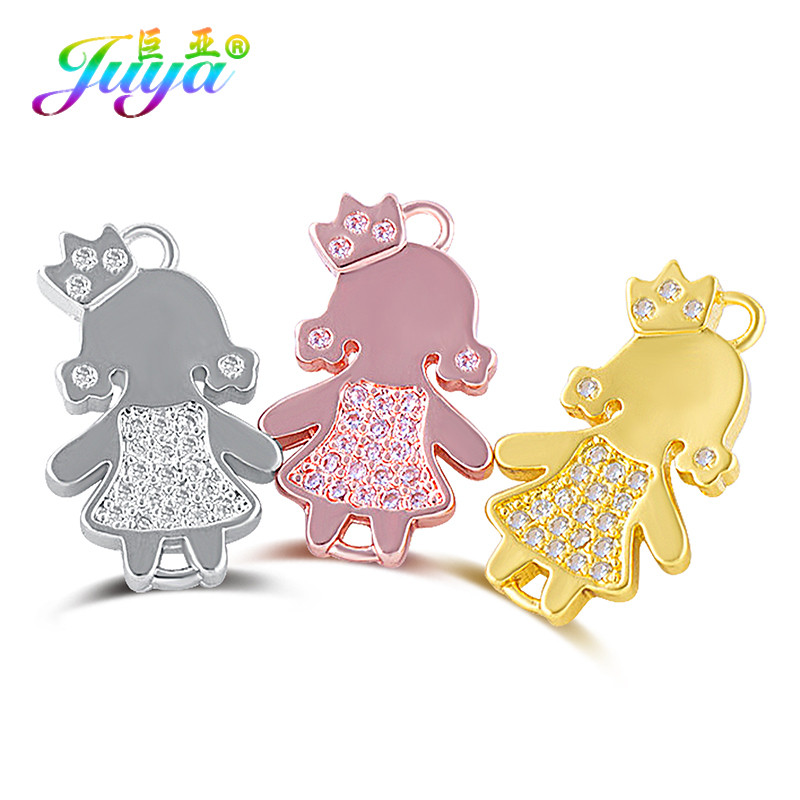 Juya DIY 5db nagykereskedelmi Micro Pave cirkon korona fiú lány csatlakozó bűbáj kellékek kézzel készített karkötő fülbevaló ékszer készítéshez