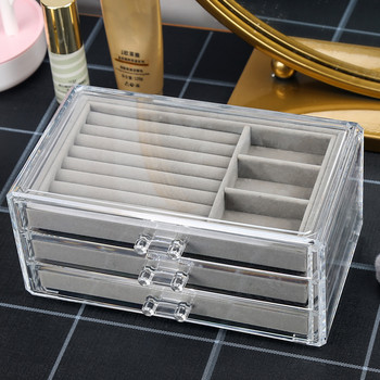 Διαφανές ακρυλικό κουτί κοσμημάτων με 3 συρτάρια Velvet organizer κοσμημάτων για γυναίκες Θήκη δαχτυλιδιών σκουλαρίκι Κολιέ Βραχιόλια