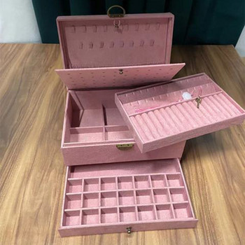 Νέο μεγάλης χωρητικότητας πράσινο 5-στρώσεων φανελένιο κοσμήματα Organizer Box Δαχτυλίδι Κολιέ Βελούδινο κοσμηματοπωλείο με κλειδαριά Γυναικείο δώρο
