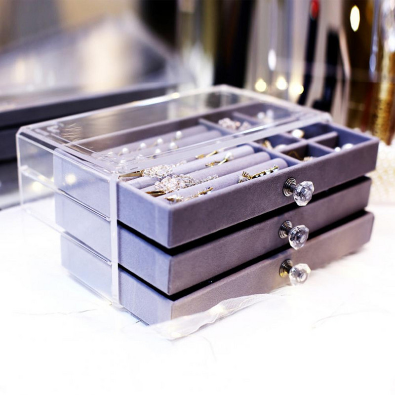 Drawer Design ékszer vitrin doboz akril ékszer rendszerező tároló doboz karkötő fülbevaló gyűrűtartóhoz шкатулка для украшений