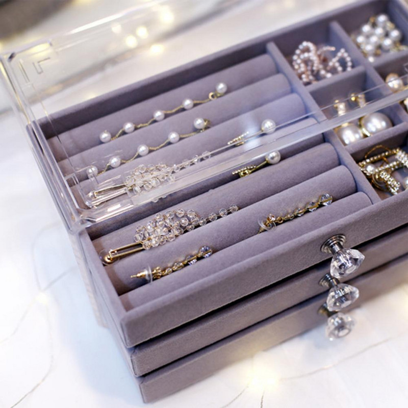 Drawer Design ékszer vitrin doboz akril ékszer rendszerező tároló doboz karkötő fülbevaló gyűrűtartóhoz шкатулка для украшений