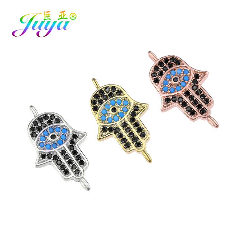 Juya Handmade Hamsa Hand Of Fatima Evil Eye Charms Csatlakozó Kiegészítők Női Férfi Török karkötők Nyaklánc készítés