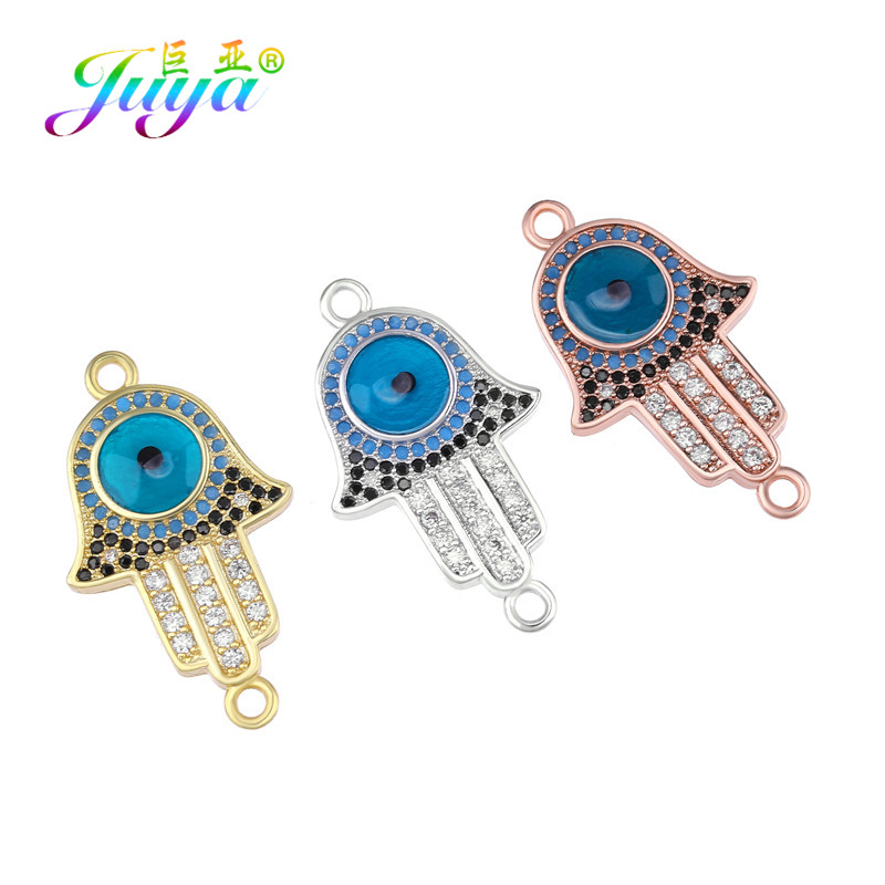 Juya Handmade Hamsa Hand Of Fatima Evil Eye Charms Csatlakozó Kiegészítők Női Férfi Török karkötők Nyaklánc készítés