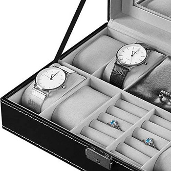 Кутия за бижута от PU кожа Кутия за часовник за жени Колие Органайзер за бижута Поставка за бижута за обеци Гривни Пръстени