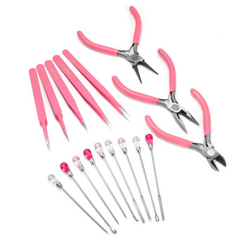 Κιτ εργαλείων κατασκευής ροζ κοσμημάτων 6 στυλ Στρογγυλή μύτη Πένσα πλαϊνή τσιμπίδα Mix Needle Spoon Tool for DIY Εργαλείο κεντήματος κατασκευής κοσμημάτων