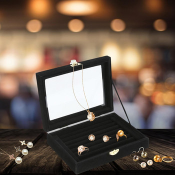Δαχτυλίδια οθόνη Δίσκο κουτί με διαφανές καπάκι στοιβαζόμενα δώρα Στήριγμα σκουλαρίκι για βιτρίνα καταστήματος για δαχτυλίδια καρφιά σκουλαρίκια