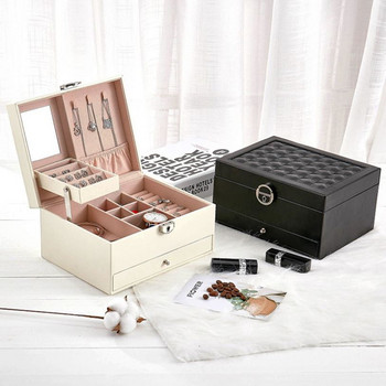 Jewelry Box Organizer Οθόνη PU Δερμάτινη Κορεατική διπλή στρώση μεγάλης χωρητικότητας Κουτί αποθήκευσης κοσμημάτων Πολυλειτουργική συρταριέρα θήκη