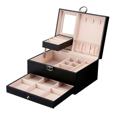 Дисплей за кутия за бижута PU кожа Корейска двуслойна кутия за съхранение на бижута с голям капацитет Многофункционална кутия за чекмедже